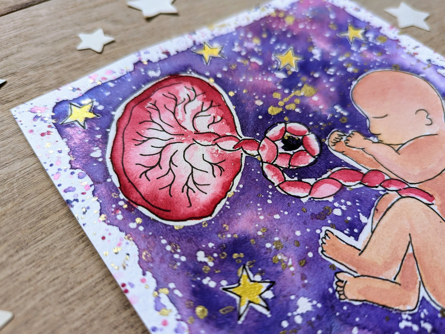 Fetus Placenta Art Original Womb Watercolour Painting | Picture for Pregnancy, Birth, New Mums and Midwife