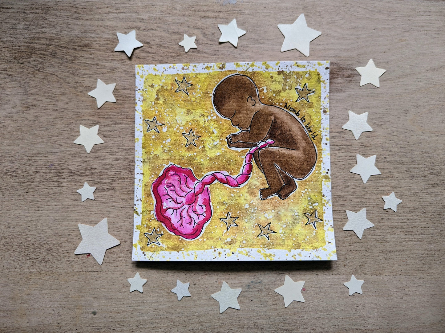 Fetus Placenta Art Original Womb Watercolour Painting | Picture for Pregnancy, Birth, New Mums and Midwife