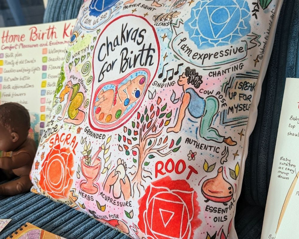 Chakras in Birth Canvas Tote Bag: Spiritual Pregnancy Doula Bag