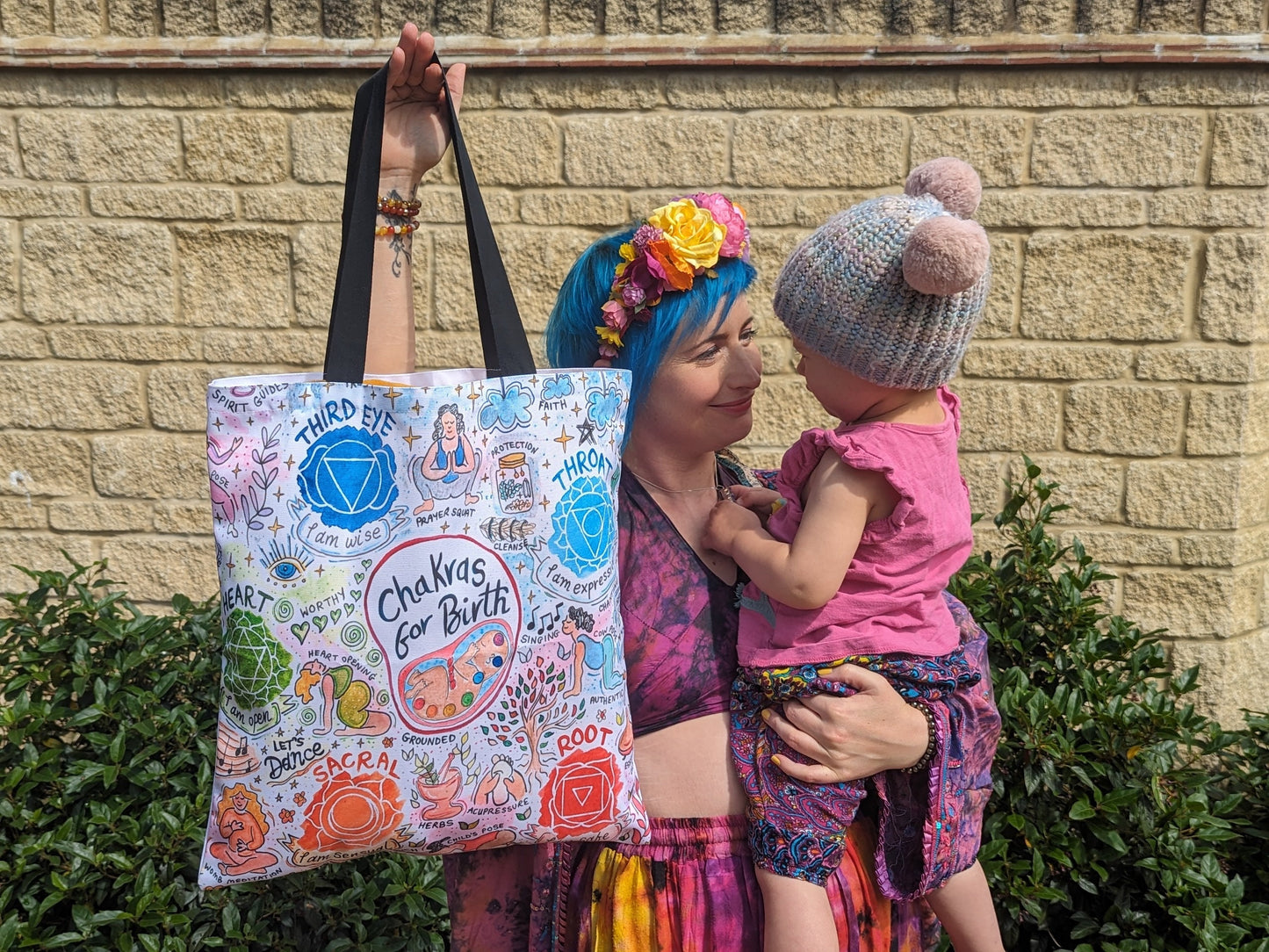 Chakras in Birth Canvas Tote Bag: Spiritual Pregnancy Doula Bag