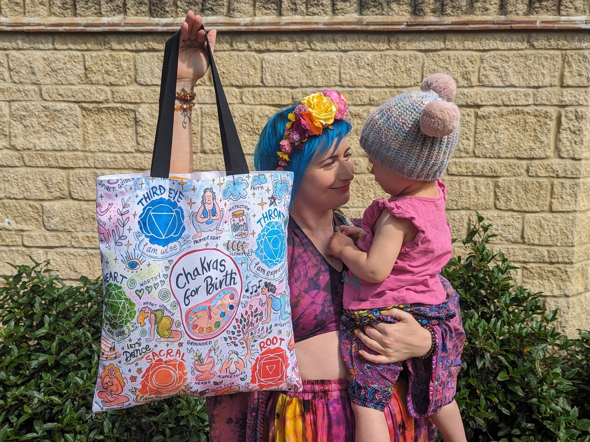 Chakras in Birth Canvas Tote Bag: Spiritual Pregnancy Doula Bag