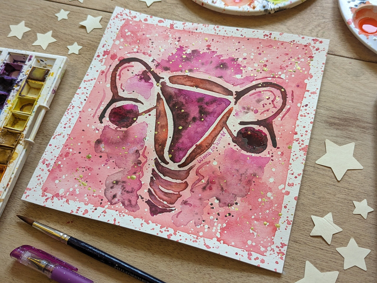 Uterus Womb Art Original 8" Watercolour Painting | Doula | Birthworker | Midwife | Fertility | Womb Healing