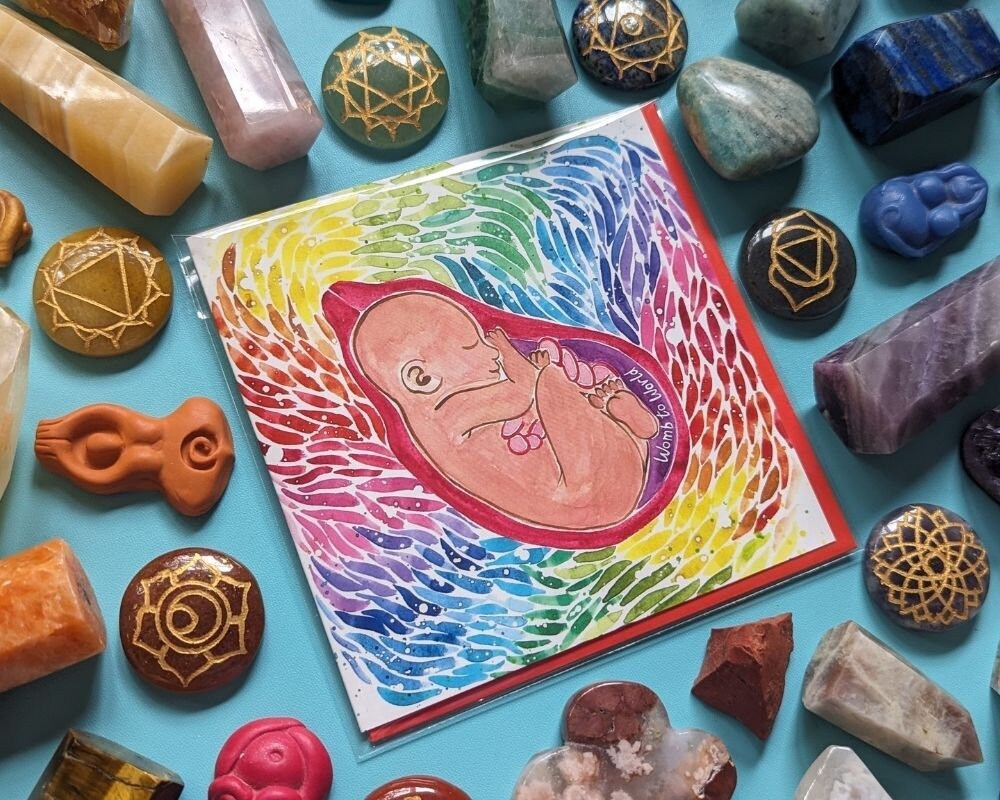 Rainbow Baby in the Womb Square Greetings Card| Mother's Day | Doula | Student Midwife | Birth Art | Pregnancy Cards