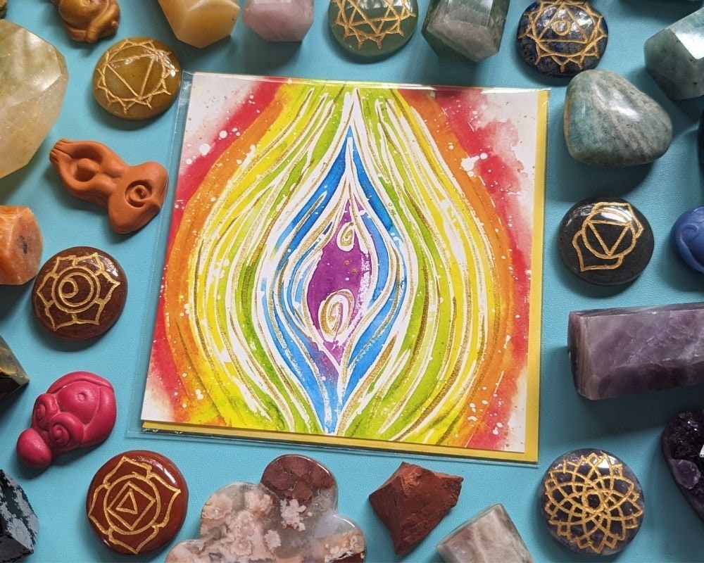 Rainbow Yoni Art Spiritual Pregnancy Greetings Cards | Spiritual Birth | Womb Healing | Motherhood | Birth Art | Sacred Intimacy Tantra