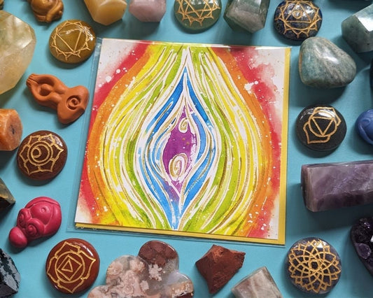 Rainbow Yoni Art Spiritual Pregnancy Greetings Cards | Spiritual Birth | Womb Healing | Motherhood | Birth Art | Sacred Intimacy Tantra