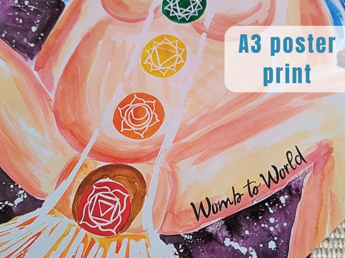 Chakras in Birth A3 250gsm Poster Print | Spiritual Labour Reiki | Birthkeeper | Doula | Midwife | Hypnobirthing