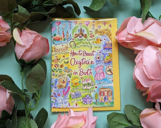 Oxytocin in Birth Card: Watercolor Doula Gift, Pregnancy Art