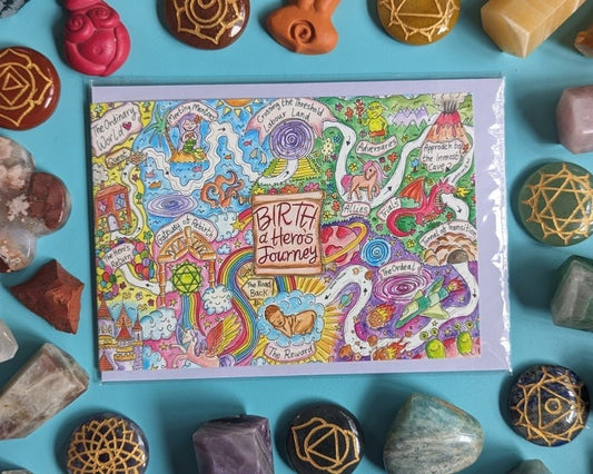 Birth Hero's Journey Greetings Card: Watercolor Pregnancy Art
