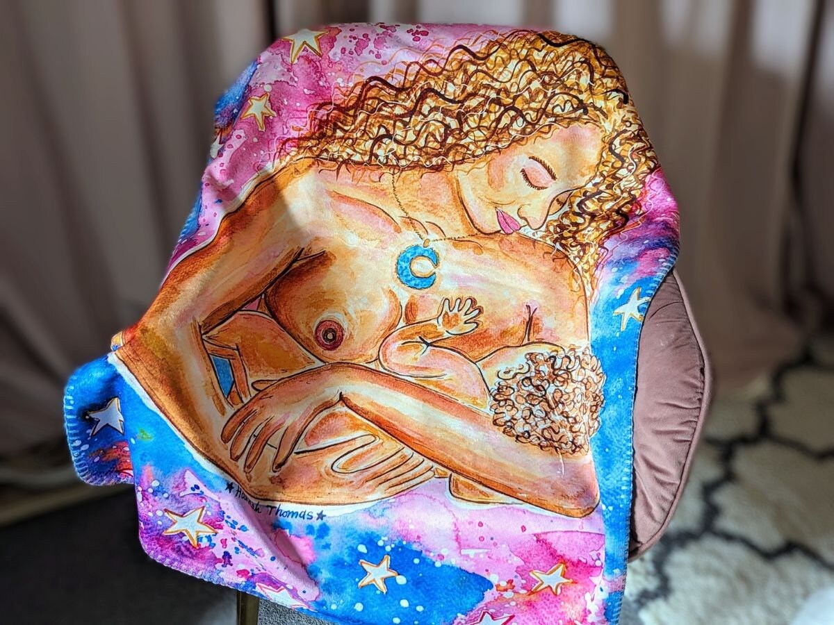 Breastfeeding Mother Art Blanket: Polar Fleece Lactation Gift