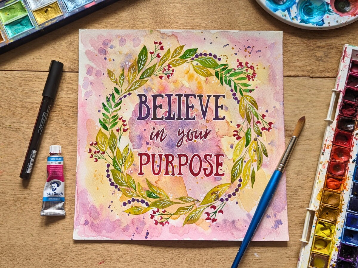 Believe Your Purpose Watercolour Affirmation Art | 9" Square Watercolour Painting