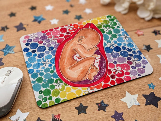 Rainbow Baby Mouse Mat | Pregnancy Artwork OB-GYN Office Desk Pad | Student Midwife to Be | Midwifery Gifts | Rainbow Baby in the Womb