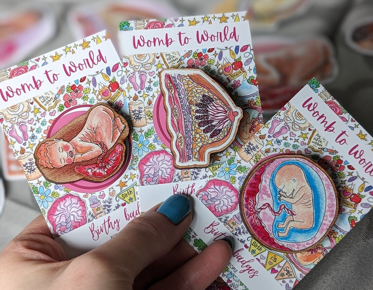 Pregnancy pin badges from Womb to World Art