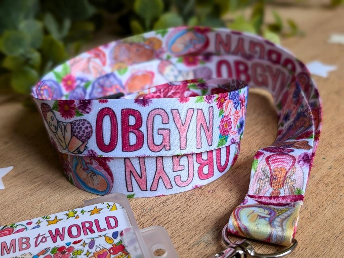 OBGYN Lanyard: Watercolor Birth Art Badge Holder OB-GYN