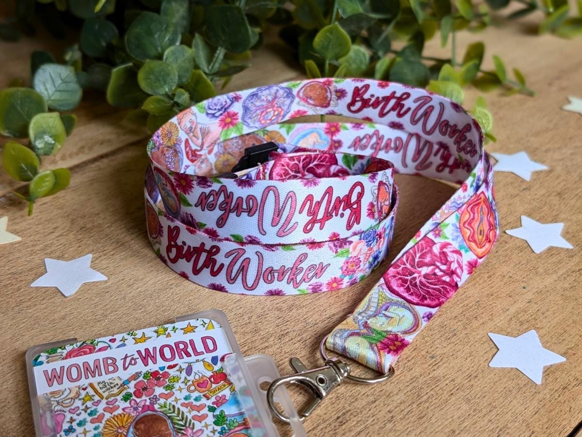 Birthworker Lanyard: Watercolor Art, Doula Gift, Birth Worker Badge Holder