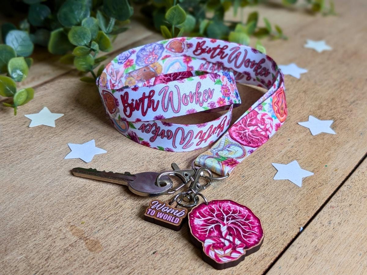 Birthworker Lanyard: Watercolor Art, Doula Gift, Birth Worker Badge Holder