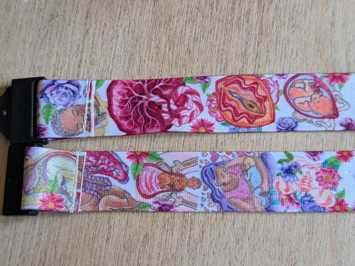 Doula Lanyard: Watercolor Birth Art ID Card Holder & Key Fob