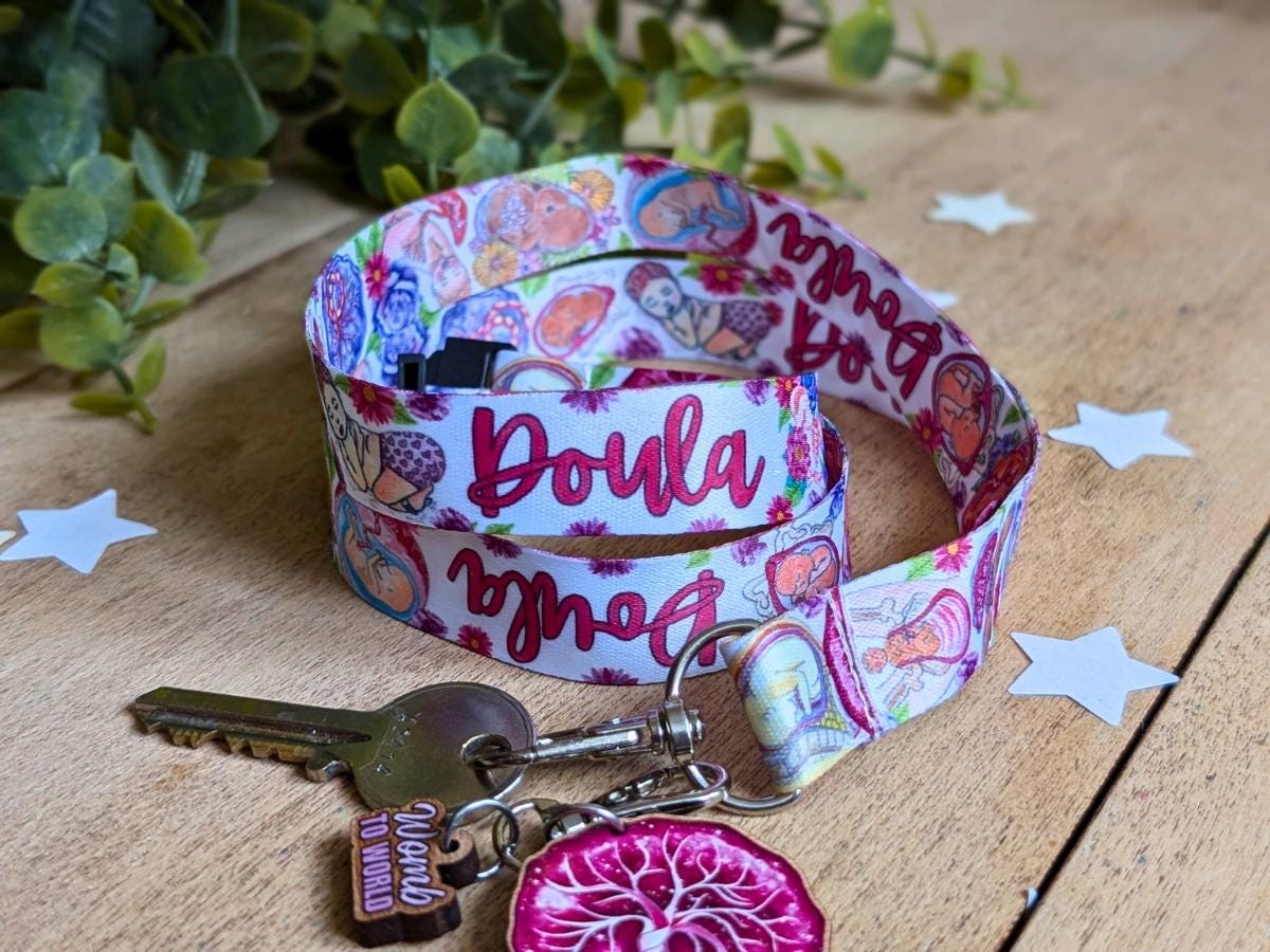 Doula Lanyard: Watercolor Birth Art ID Card Holder & Key Fob