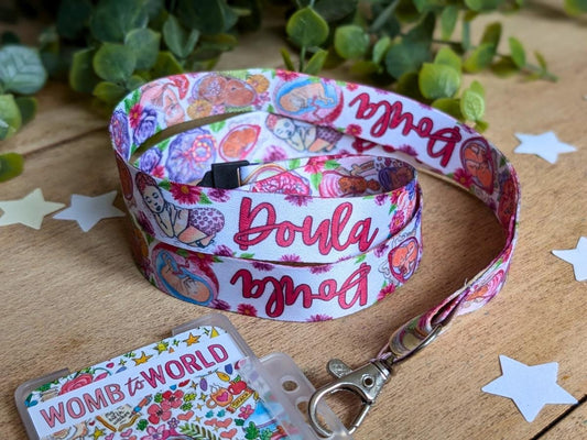 Doula Lanyard: Watercolor Birth Art ID Card Holder & Key Fob