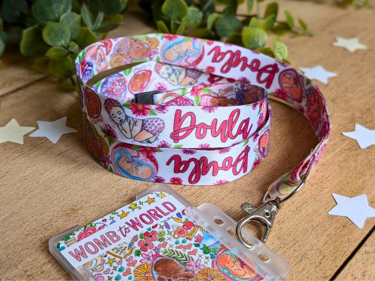 Doula Lanyard: Watercolor Birth Art ID Card Holder & Key Fob
