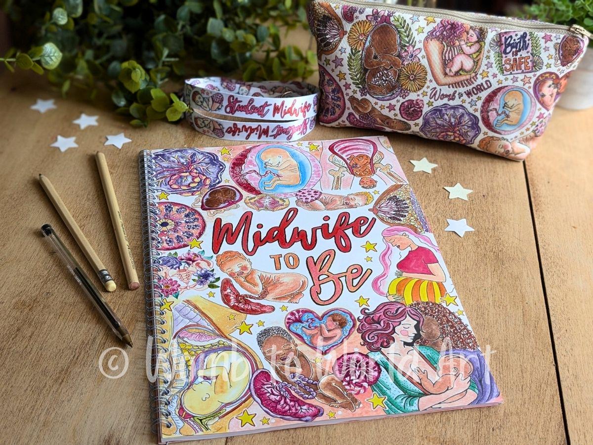 A4 Student Midwife Notebook Lined | Midwifery Notepad | Pregnancy Art | Midwife to Be Stationery Pens