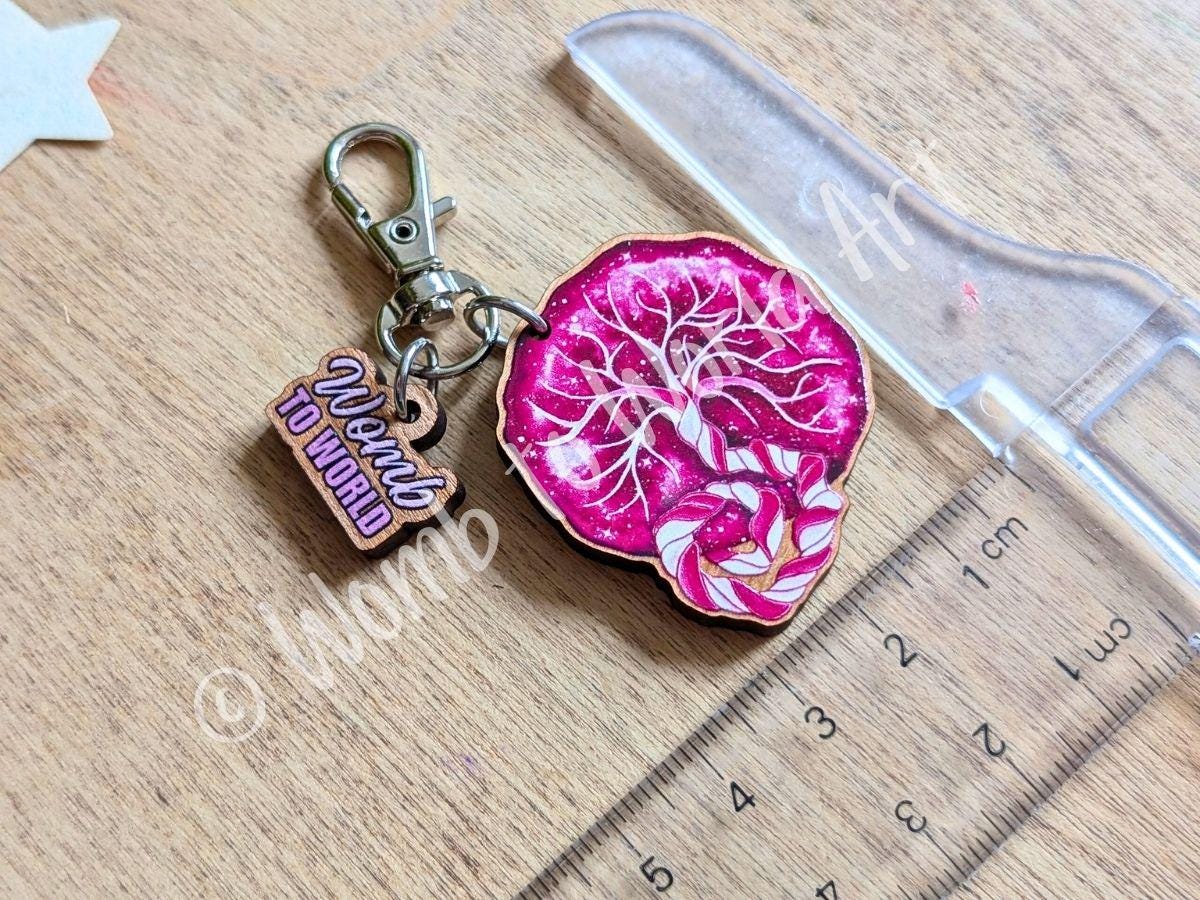 Pregnancy Lanyard Charm, Bag or Key Fob Charm | Wooden Birth Art Pendants | Breastfeeding | Student Midwife Gifts | OBGYN Present