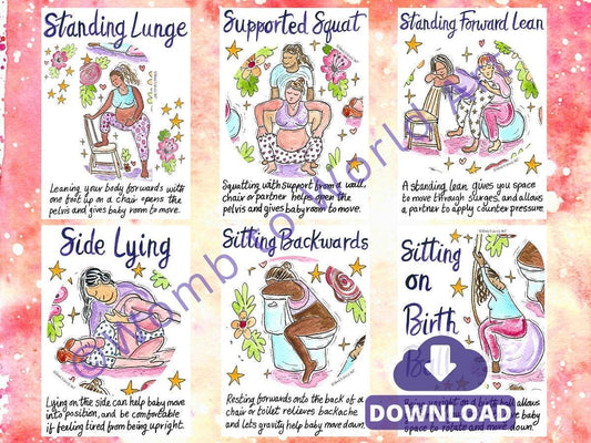Active Birth Positions PDF Printouts: Doula Birth Education Handouts (PDF Printout)
