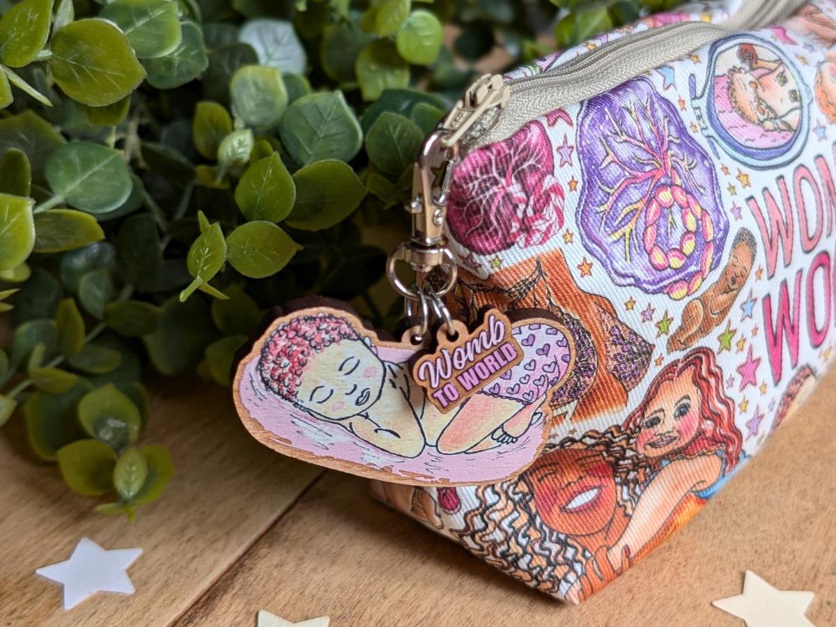Pregnancy Lanyard Charm, Bag or Key Fob Charm | Wooden Birth Art Pendants | Breastfeeding | Student Midwife Gifts | OBGYN Present