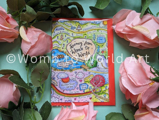 Birth Journey Map Greetings Card: Watercolor Pregnancy Art