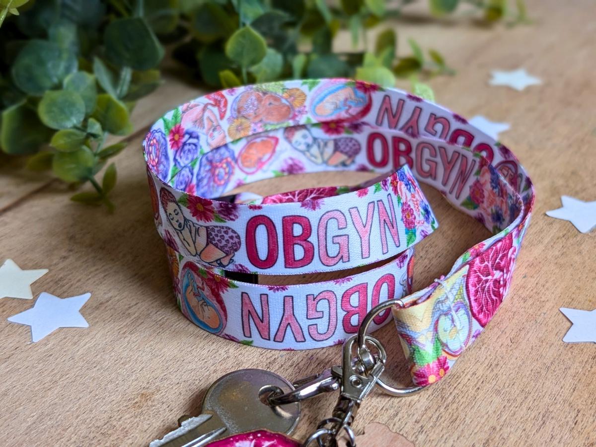 OBGYN Lanyard: Watercolor Birth Art Badge Holder OB-GYN