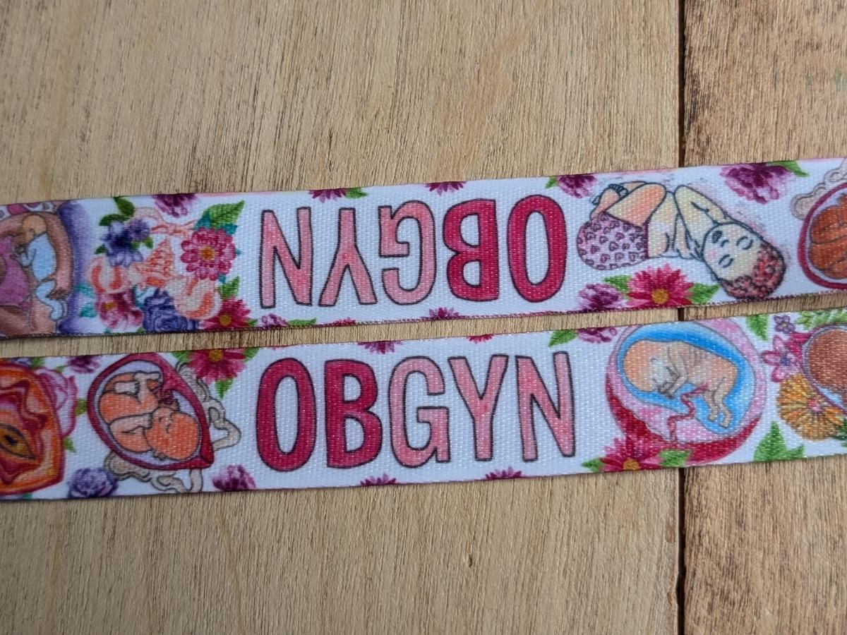 OBGYN Lanyard: Watercolor Birth Art Badge Holder OB-GYN