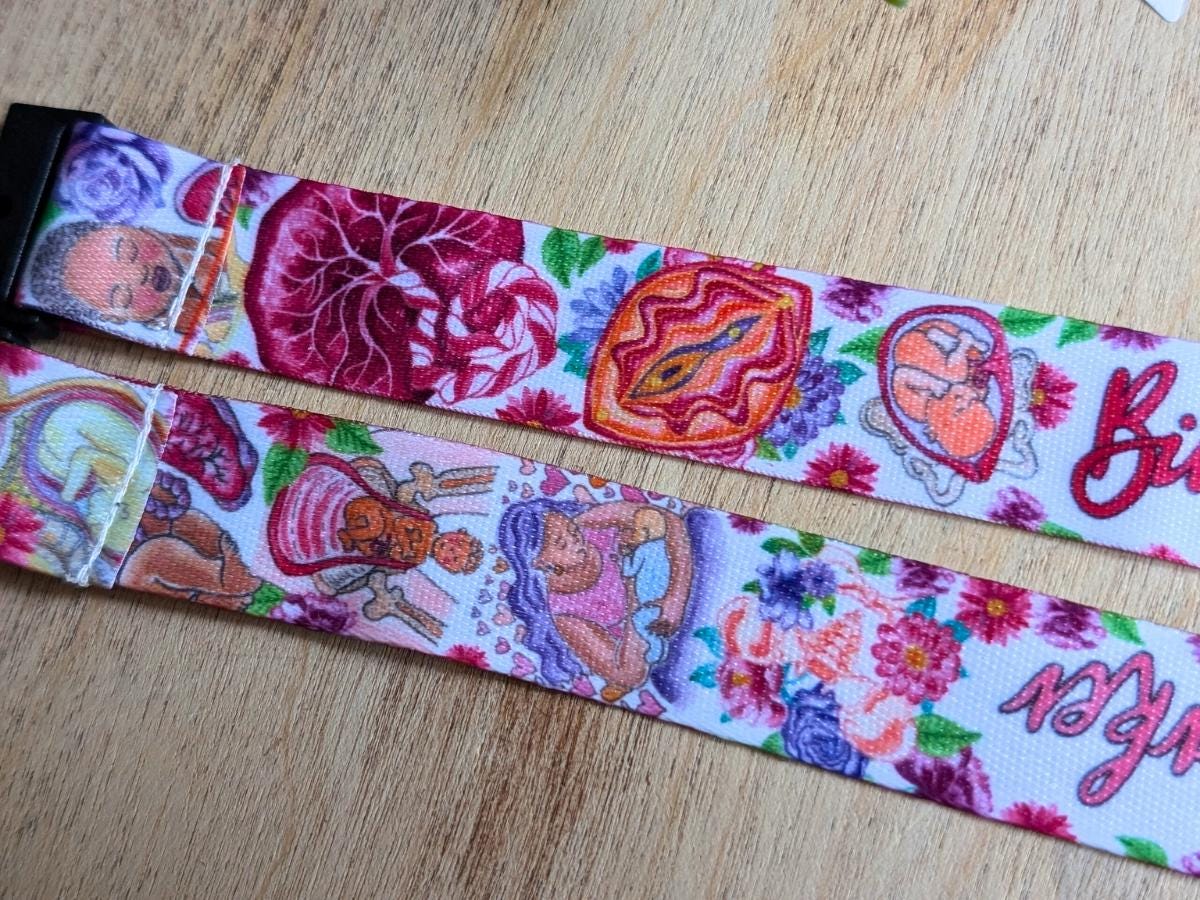 Birthworker Lanyard: Watercolor Art, Doula Gift, Birth Worker Badge Holder