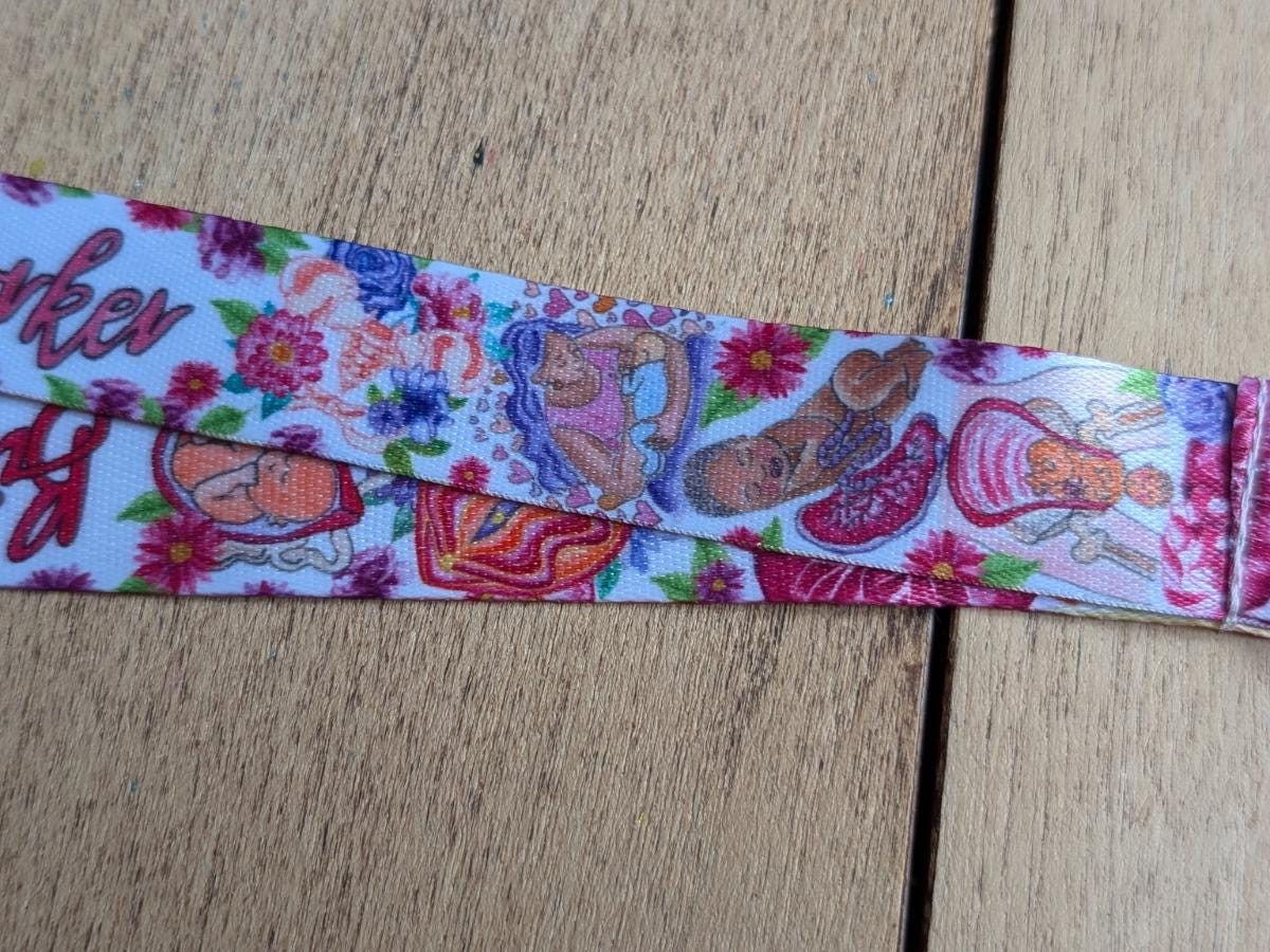 Birthworker Lanyard: Watercolor Art, Doula Gift, Birth Worker Badge Holder