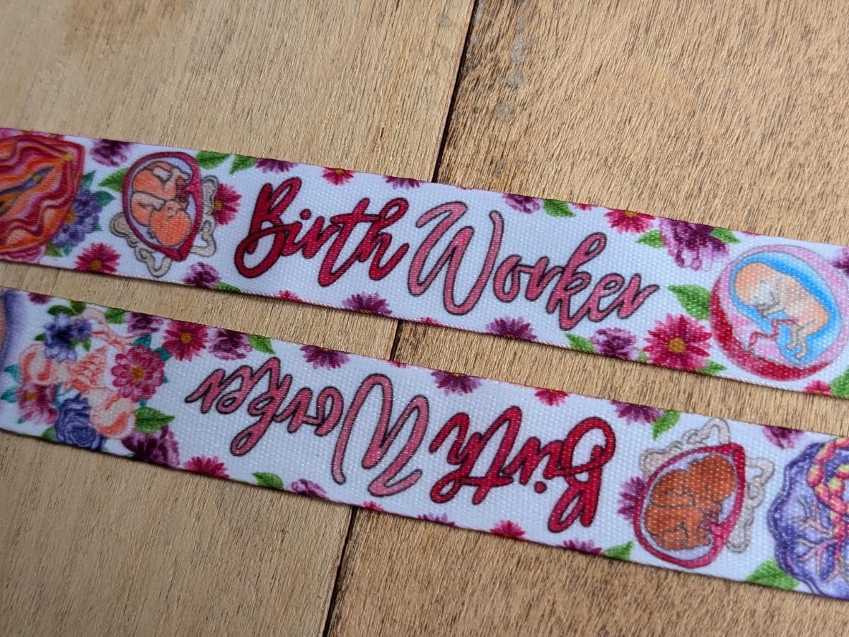 Birthworker Lanyard: Watercolor Art, Doula Gift, Birth Worker Badge Holder