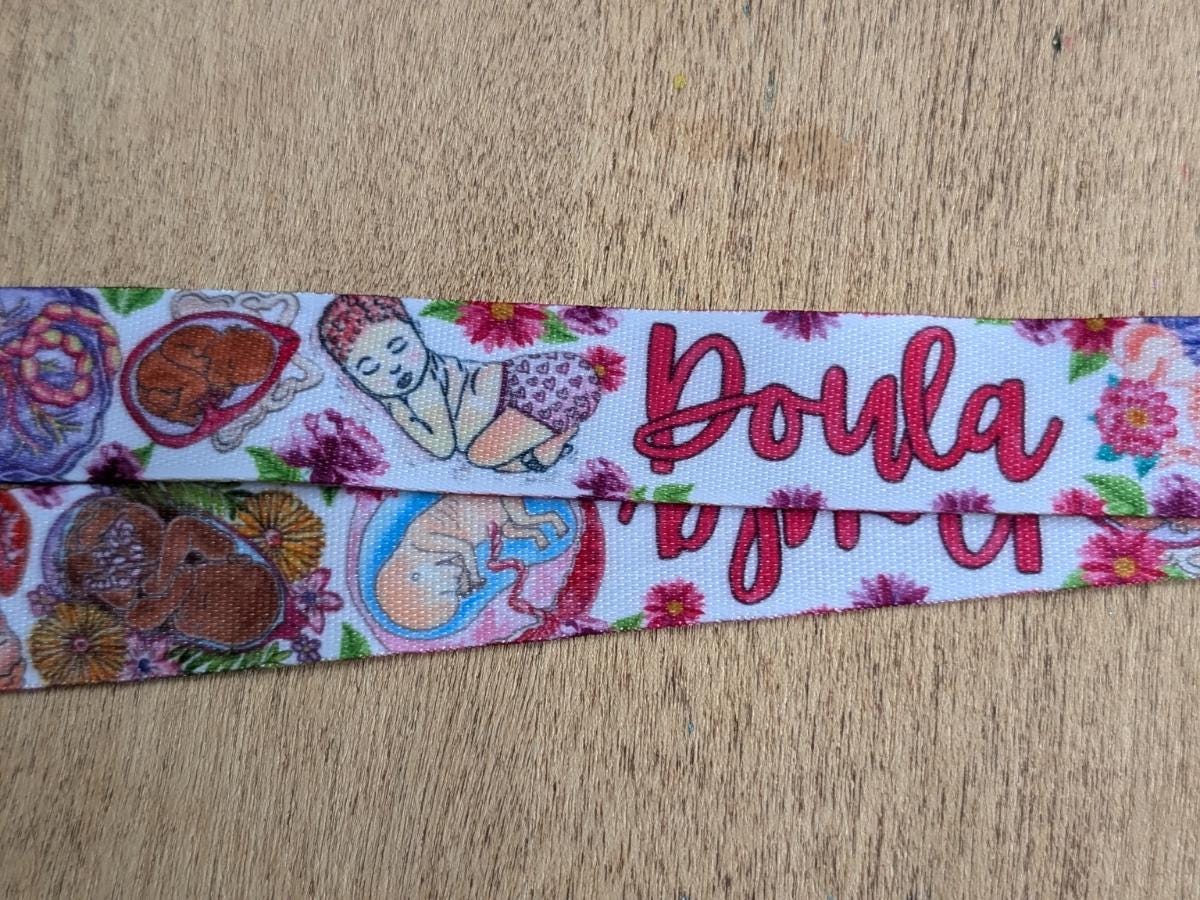 Doula Lanyard: Watercolor Birth Art ID Card Holder & Key Fob