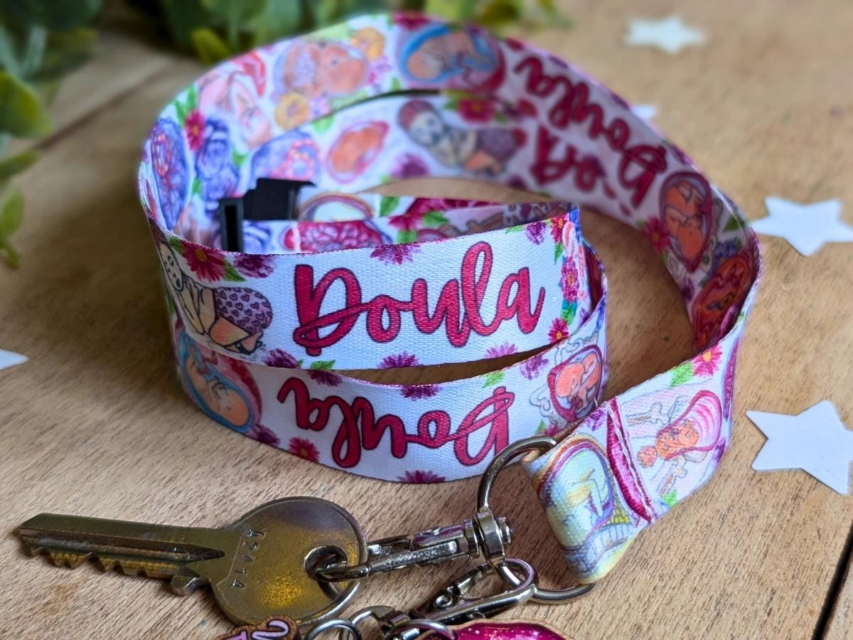 Doula Lanyard: Watercolor Birth Art ID Card Holder & Key Fob