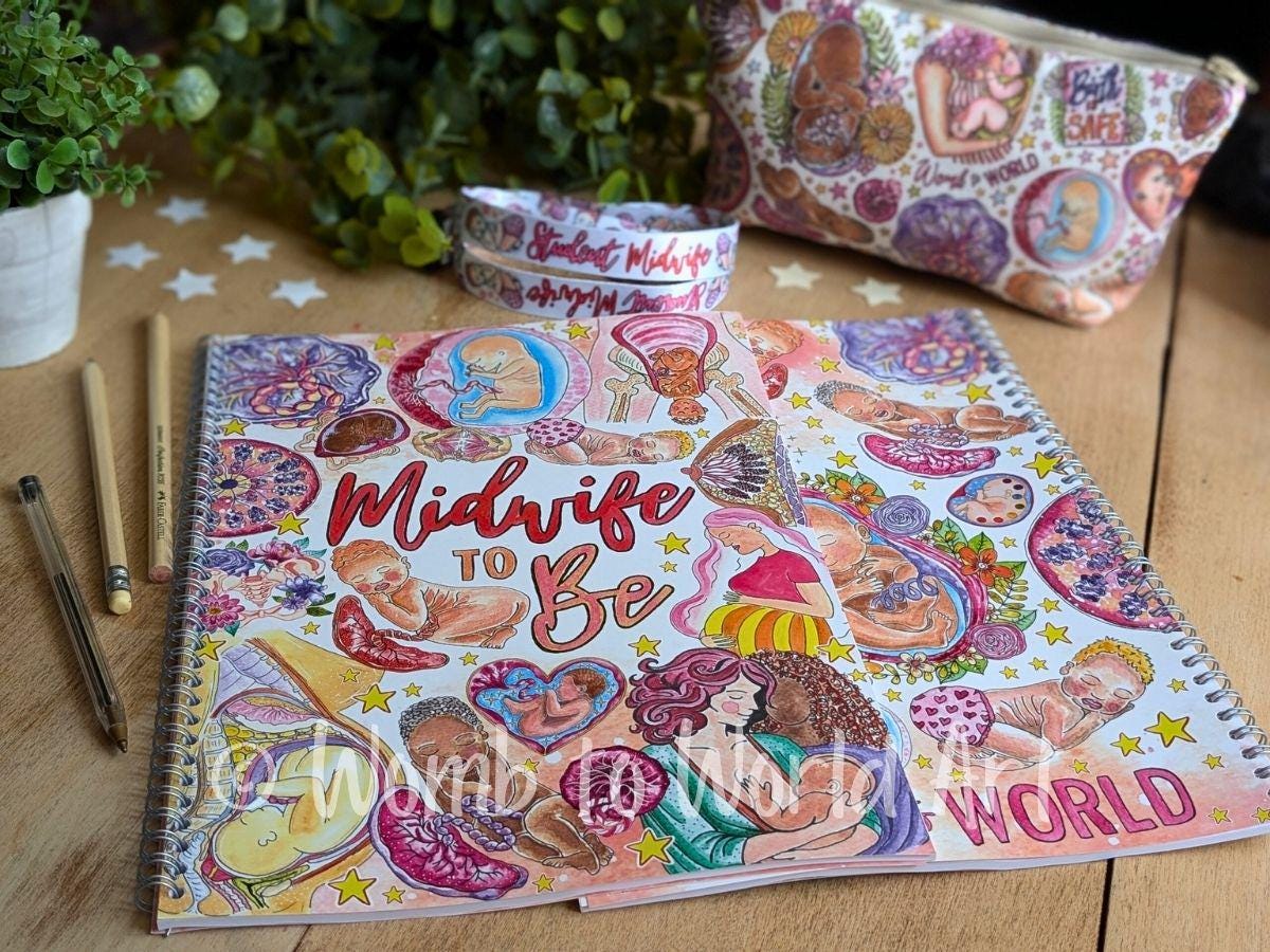 A4 Student Midwife Notebook Lined | Midwifery Notepad | Pregnancy Art | Midwife to Be Stationery Pens