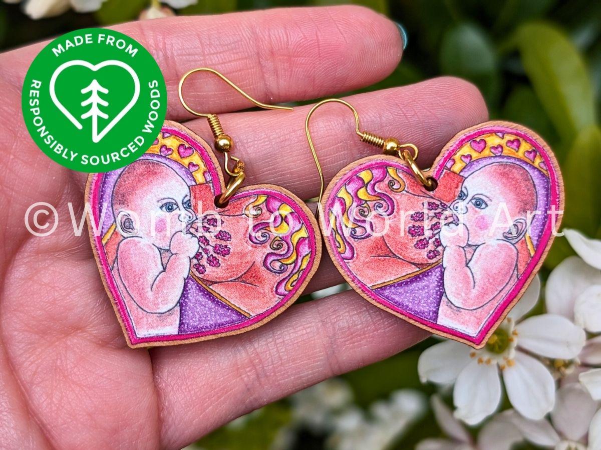 IBCLC Wooden Breastfeeding Earrings | Breastfeeding Peer Supporter | Counsellor | Breast Anatomy | Lactation Consultant Gifts