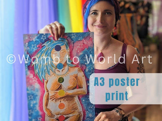 Postpartum Chakras Watercolor Print: Spiritual Energy Healing (A3 250gsm)