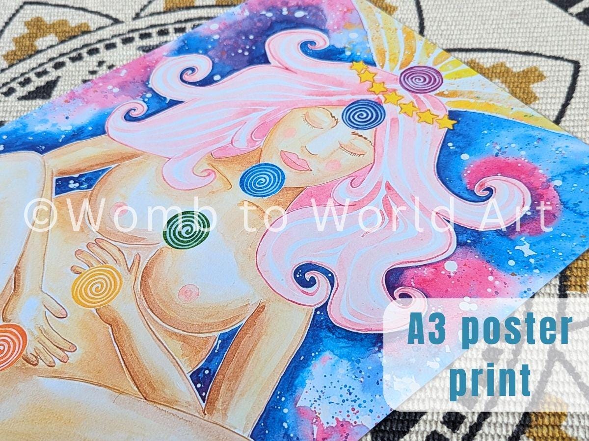 Birth Energetics Chakras A3 250gsm Poster Print | Spiritual Labour Reiki | Birthkeeper | Doula | Midwife | Hypnobirthing