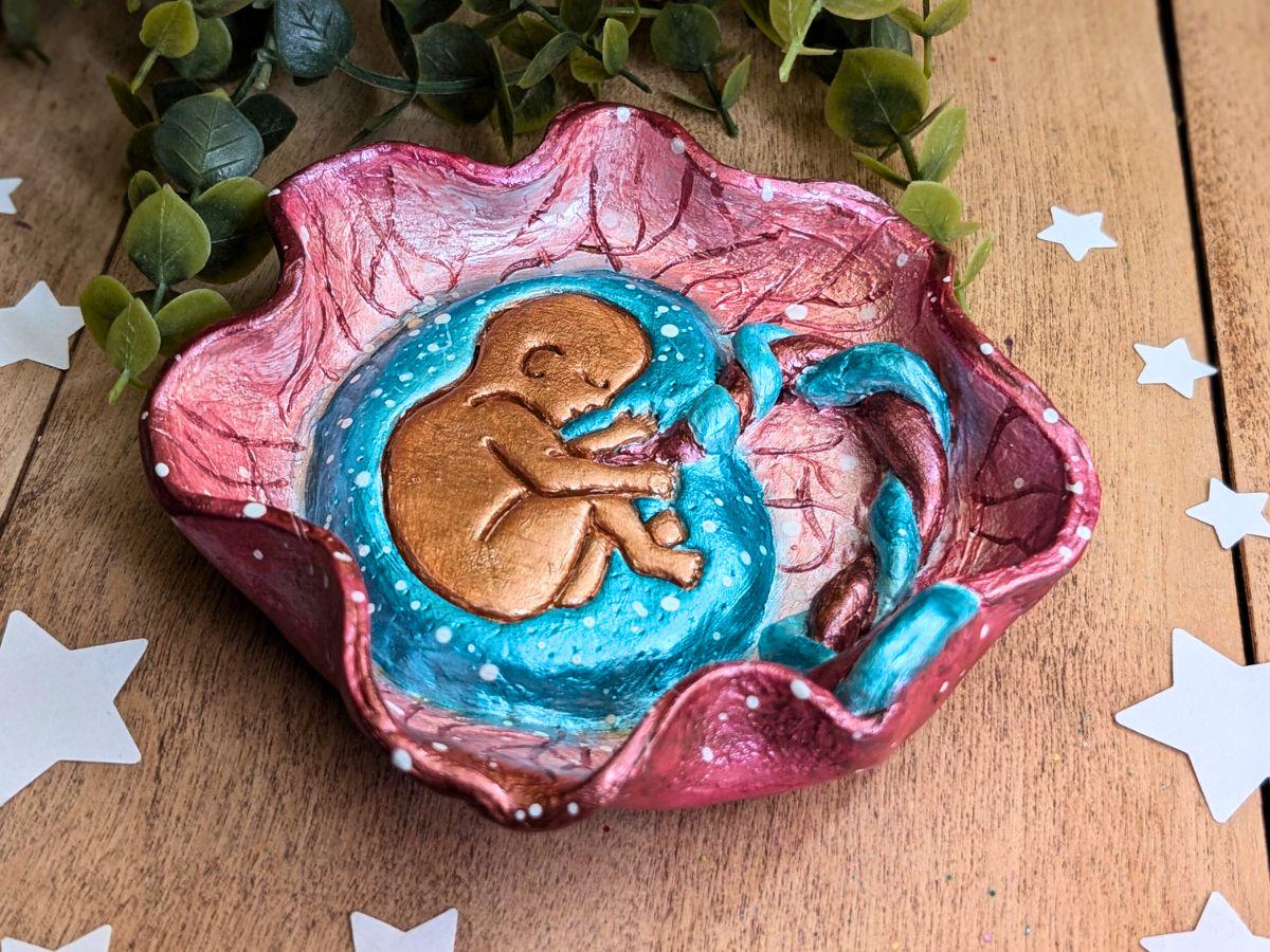 Baby in Placenta Clay Dish | Perfectly-imperfect Pregnancy Sculpture | Air Dry Clay Placenta Art | Womb Art