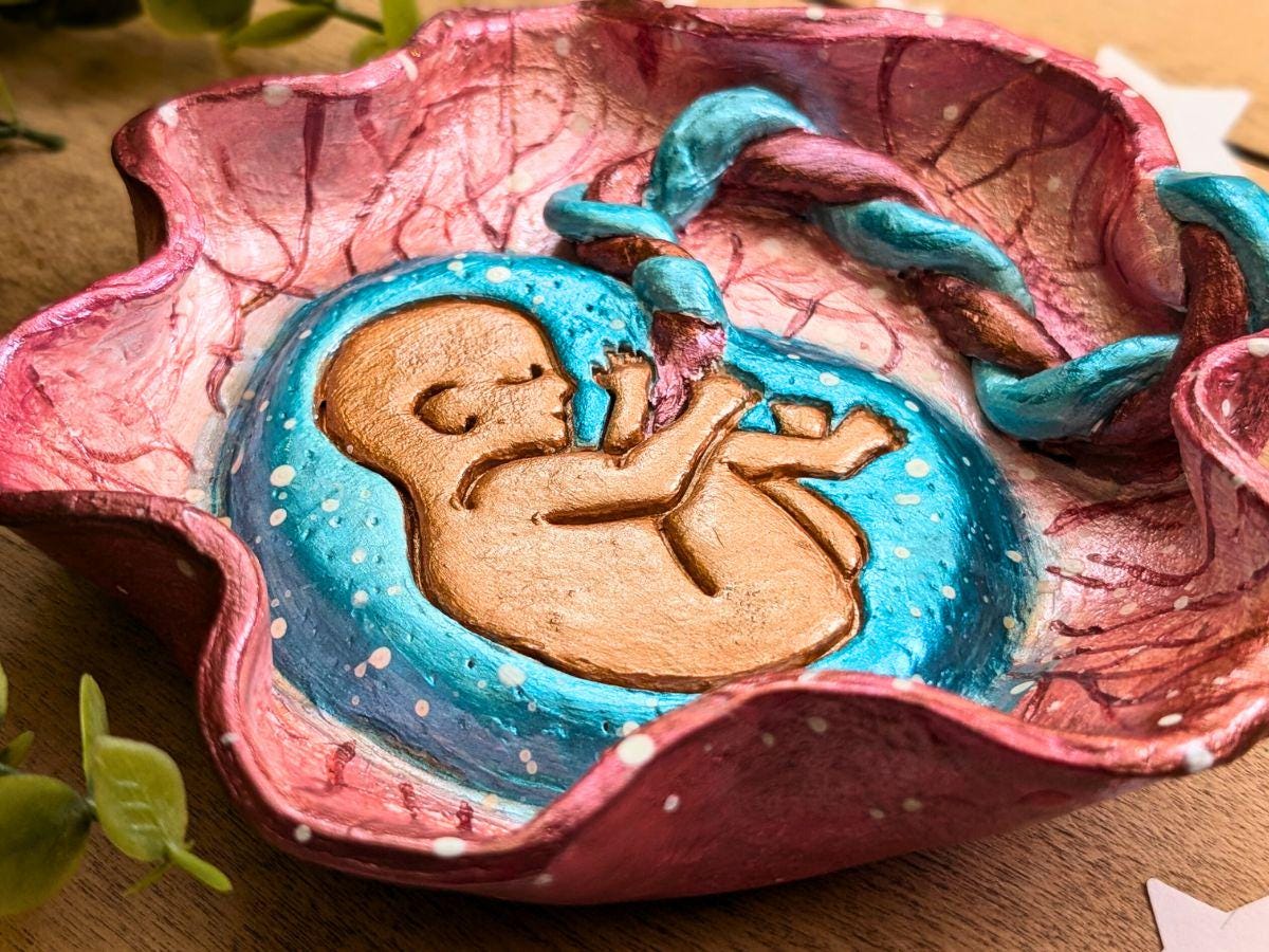Baby in Placenta Clay Dish | Perfectly-imperfect Pregnancy Sculpture | Air Dry Clay Placenta Art | Womb Art