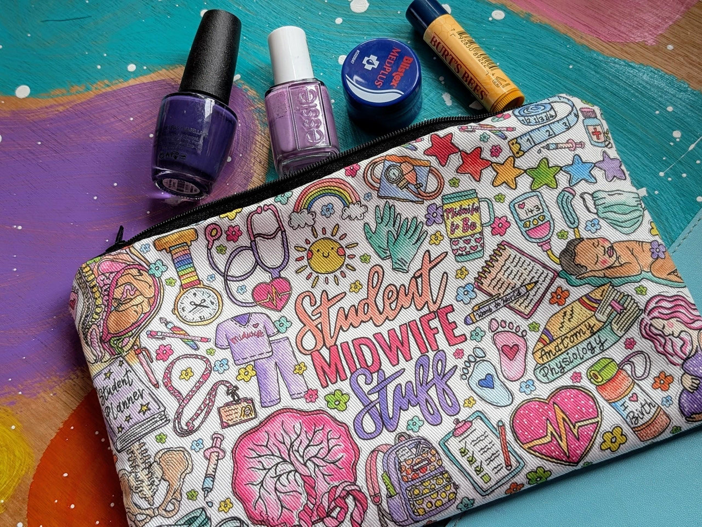Student Midwife Pouch - Pencil Case or Make Up Bag | Womb to World Birth Art | Student Midwife Toiletries Travel Bags by Womb to World Art