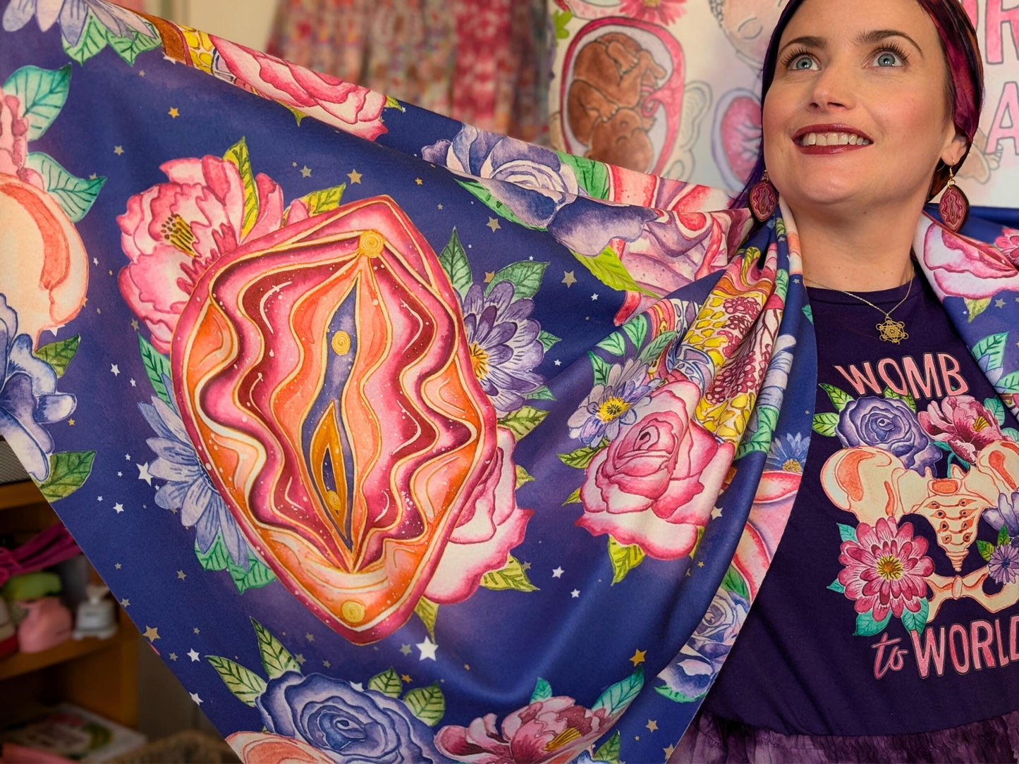 Yoni Art Scarf | Birth Worker Gift | Midwife Presents | Breast Art | Student Midwife Gift Ideas | Divine Feminine Art Blanket Scarf
