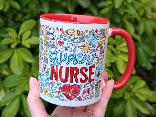 Student nurse mug with handpainted illustrations