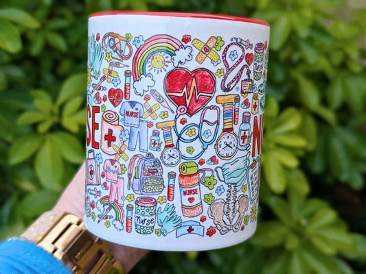 Nurse mug with handpainted illustrations