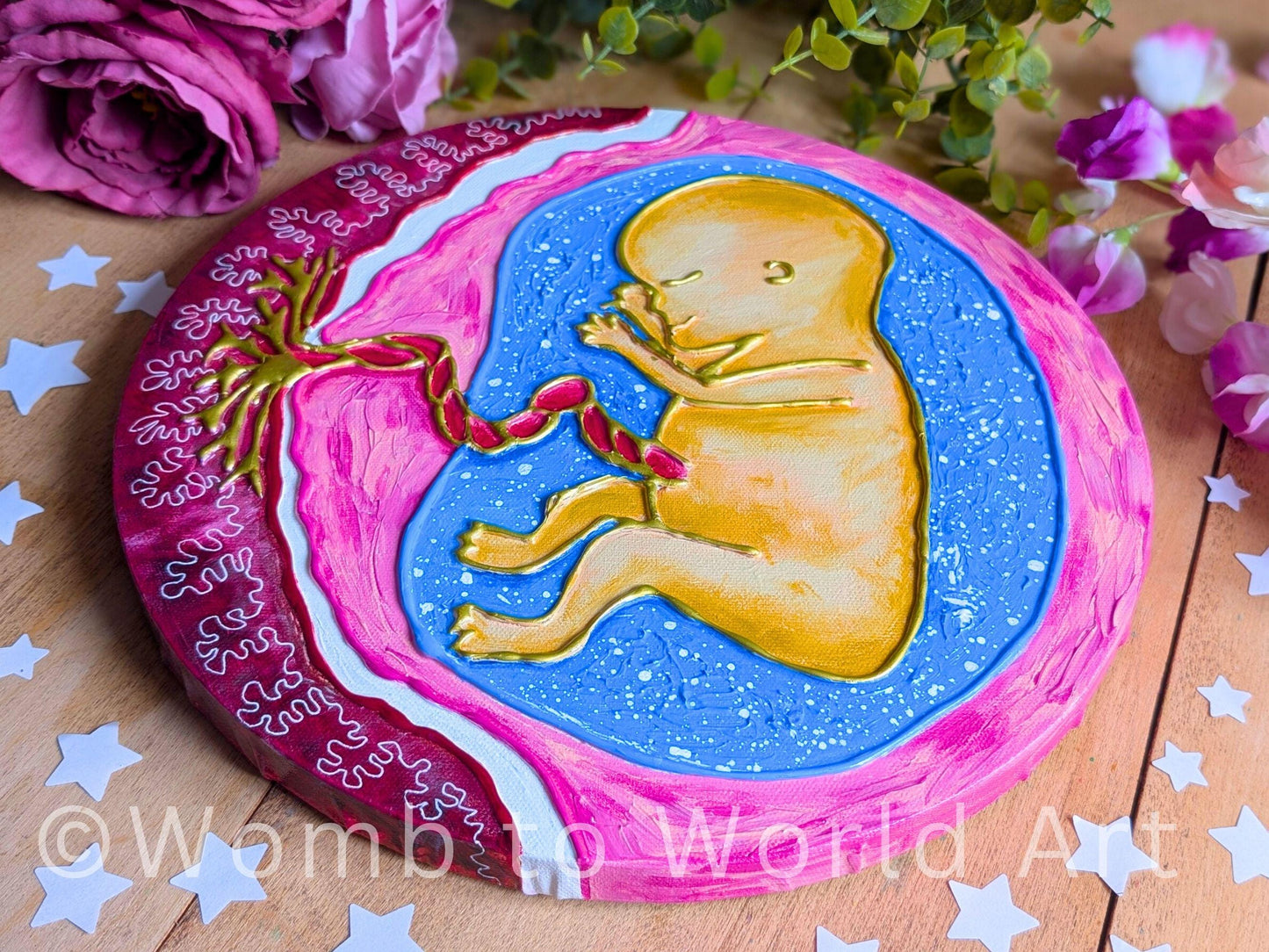 Baby in the Womb 3D Acrylic Canvas Painting | Circular Fetus Hot Glue Pregnancy Texture Art