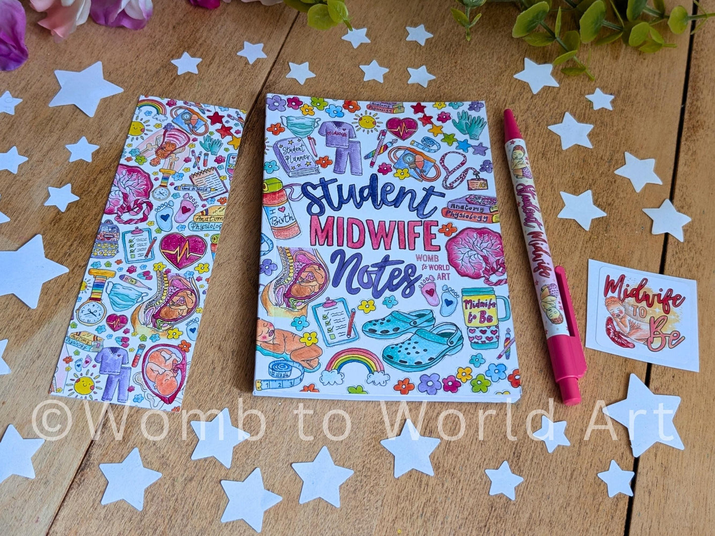 Student Midwife Essentials Pen & Notebook, Bookmark Sticker