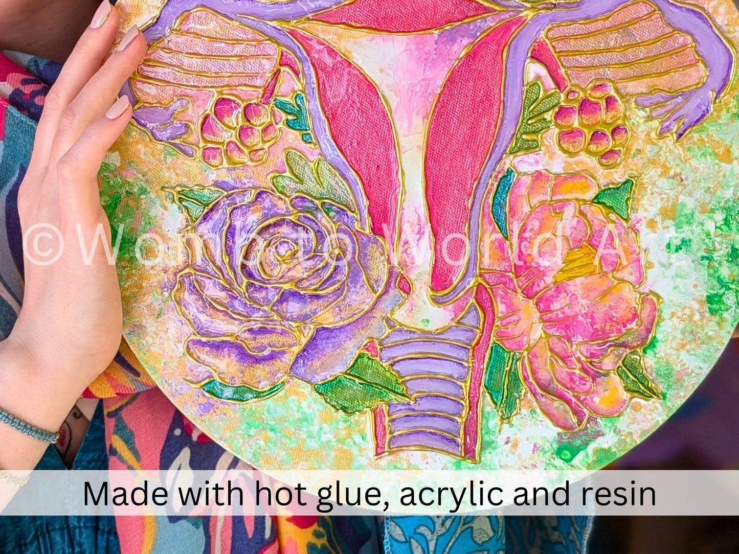 Womb Art Resin 3D Canvas Painting | Floral Uterus Anatomy Art | Hot Glue Acrylic | Divine Feminine