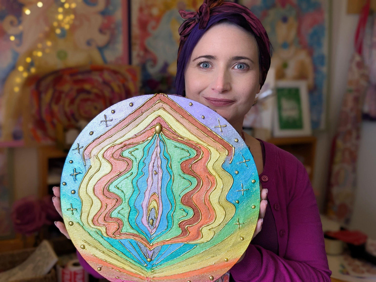 Yoni Art Acrylic 3D Canvas Painting | Rainbow Chakra Vulva Hot Glue Acrylic | Divine Feminine Art