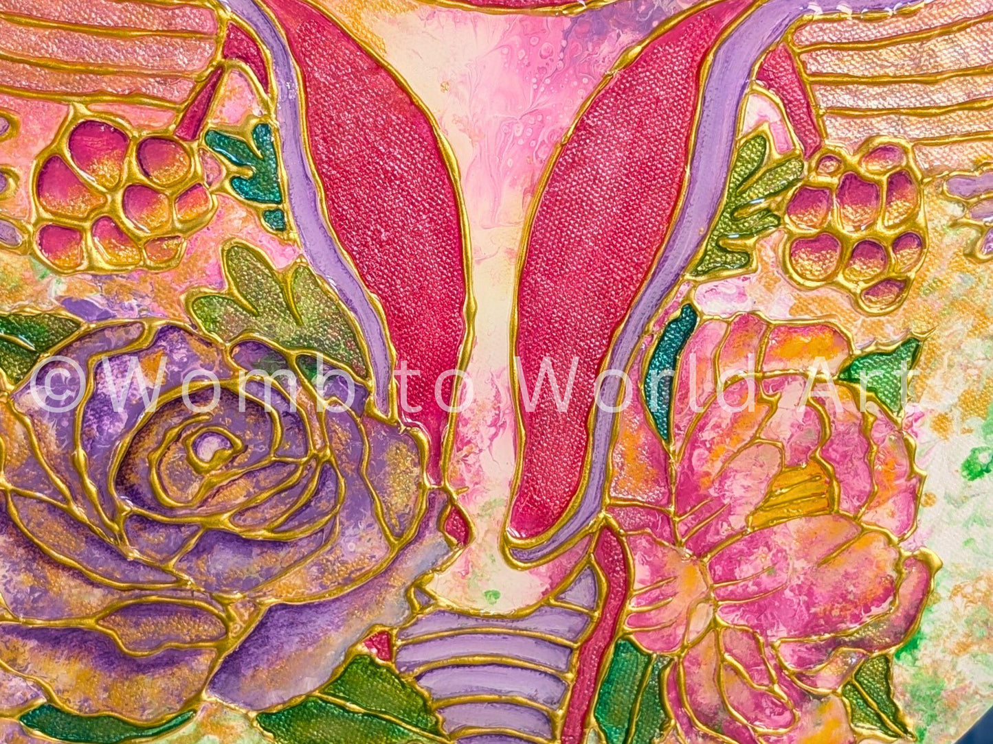Womb Art Resin 3D Canvas Painting | Floral Uterus Anatomy Art | Hot Glue Acrylic | Divine Feminine